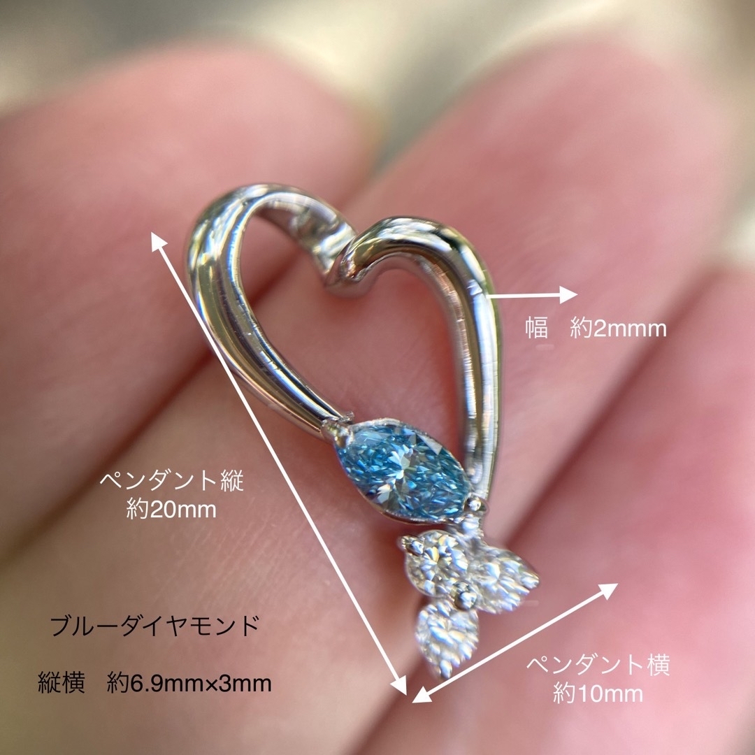 pt900  ハートリーフ トリートブルー とダイヤモンド  ペンダント トップ レディースのアクセサリー(ネックレス)の商品写真