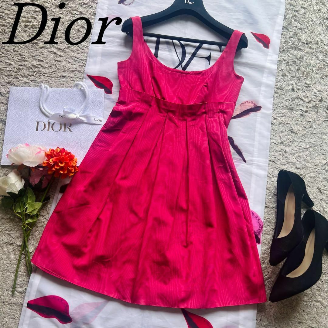 【美品】Christian Dior 膝丈ワンピース ピンク ノースリーブ