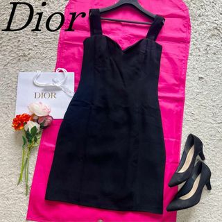 【良品】Christian Dior 膝丈ワンピース ブラック ノースリーブ