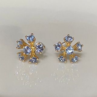 セール❣️【チタンポスト】フラワー 花 ブルージルコンカラー CZダイヤ ピアス(ピアス)