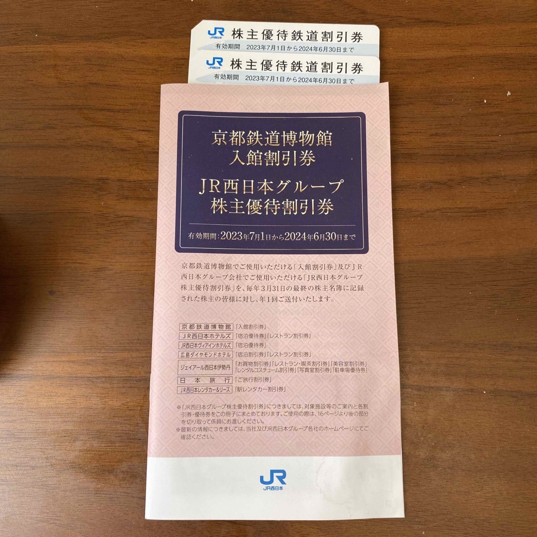 JR西日本　株主優待鉄道割引券2枚