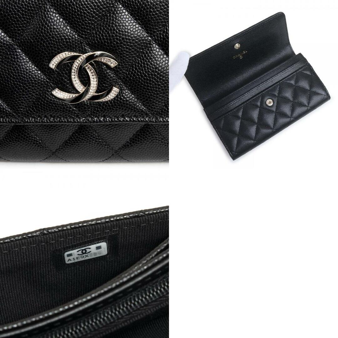 CHANEL シャネル 二つ折り財布 カーフ ブラック