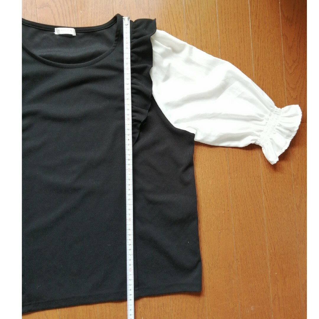 HONEYS(ハニーズ)の黒×白 カットソー　L レディースのトップス(カットソー(半袖/袖なし))の商品写真
