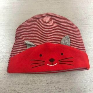 新品　未使用　猫ボーダー赤ちゃん帽子(帽子)