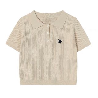 ポロラルフローレン(POLO RALPH LAUREN)の【新品未使用】Chick ショート丈 半袖 ケーブル ニットポロ(ポロシャツ)