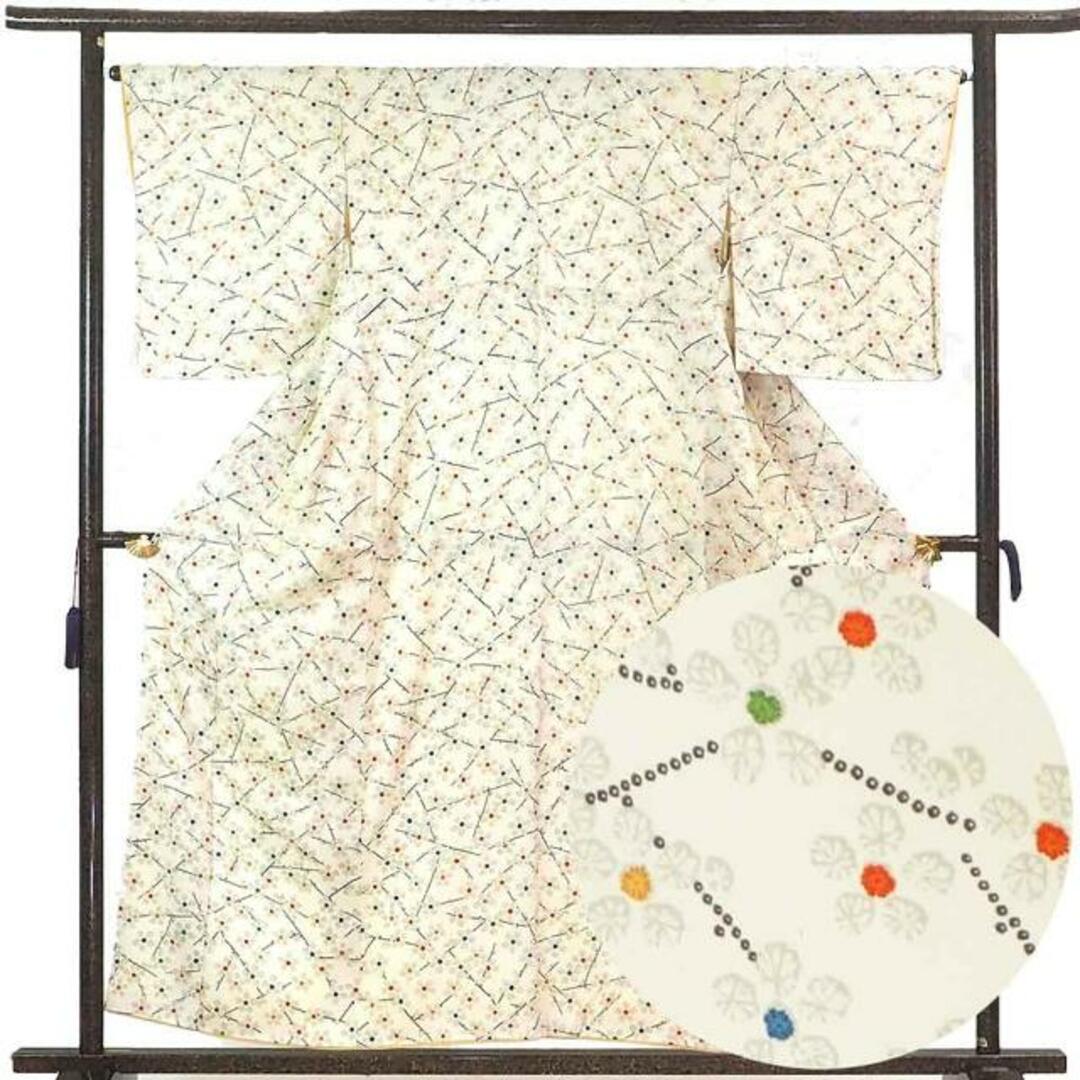 小紋 身丈157cm 裄66cm 前幅25.5cm 後幅30cm 袖丈50cm 正絹（シルク） レディース 袷仕立 秋冬春用 白地 裄Mサイズ リサイクル リユース