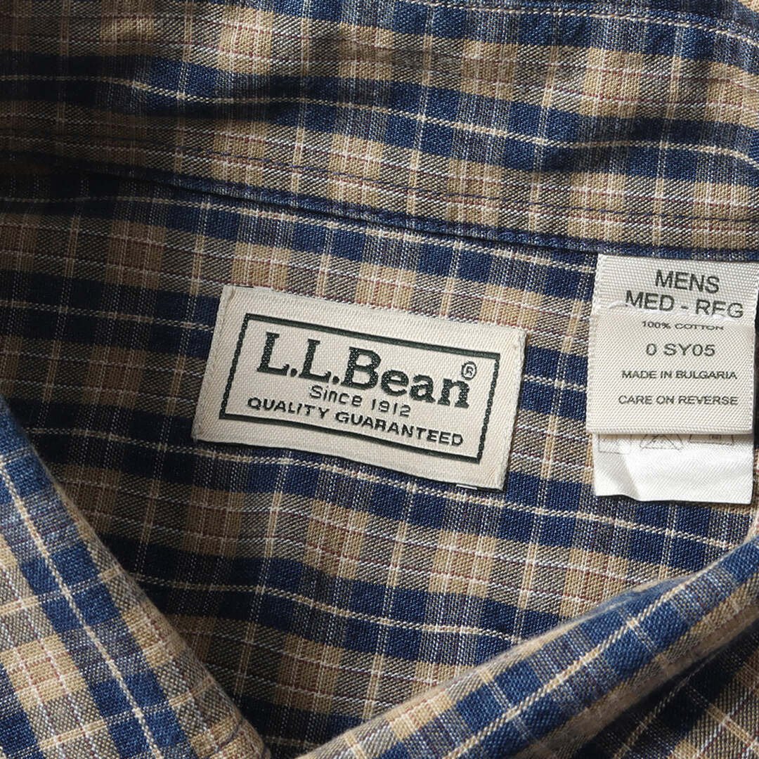 L.L.Bean エルエルビーン シャツ サイズ:M 00s インディゴ染め チェック コットン ボタンダウン シャツ 00年代 ヴィンテージ  インディゴ ベージュ トップス カジュアルシャツ 【メンズ】 2