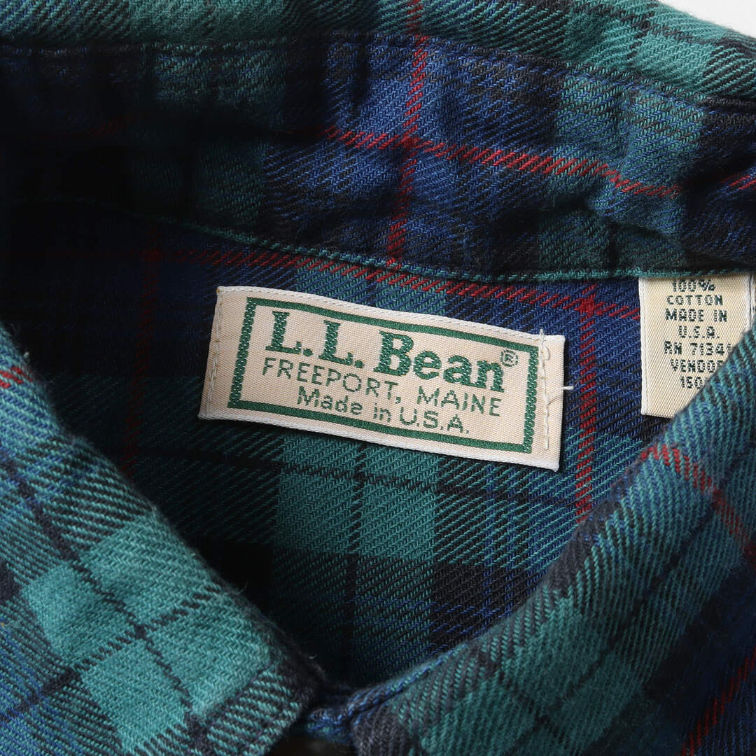 L.L.Bean(エルエルビーン)のL.L.Bean エルエルビーン シャツ サイズ:S 90s チェック コットン ボタンダウン シャツ 90年代 USA製 ヴィンテージ 古着 グリーン ネイビー トップス カジュアルシャツ 【メンズ】【中古】 メンズのトップス(シャツ)の商品写真