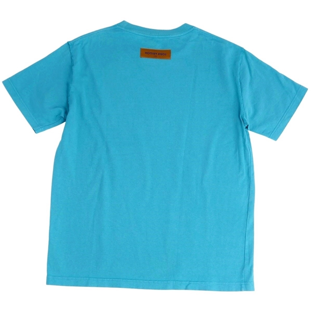 美品 ルイヴィトン LOUIS VUITTON Tシャツ カットソー 21SS 半袖 ショートスリーブ インサイドアウト ロゴ トップス メンズ L ターコイズブルー約21cm