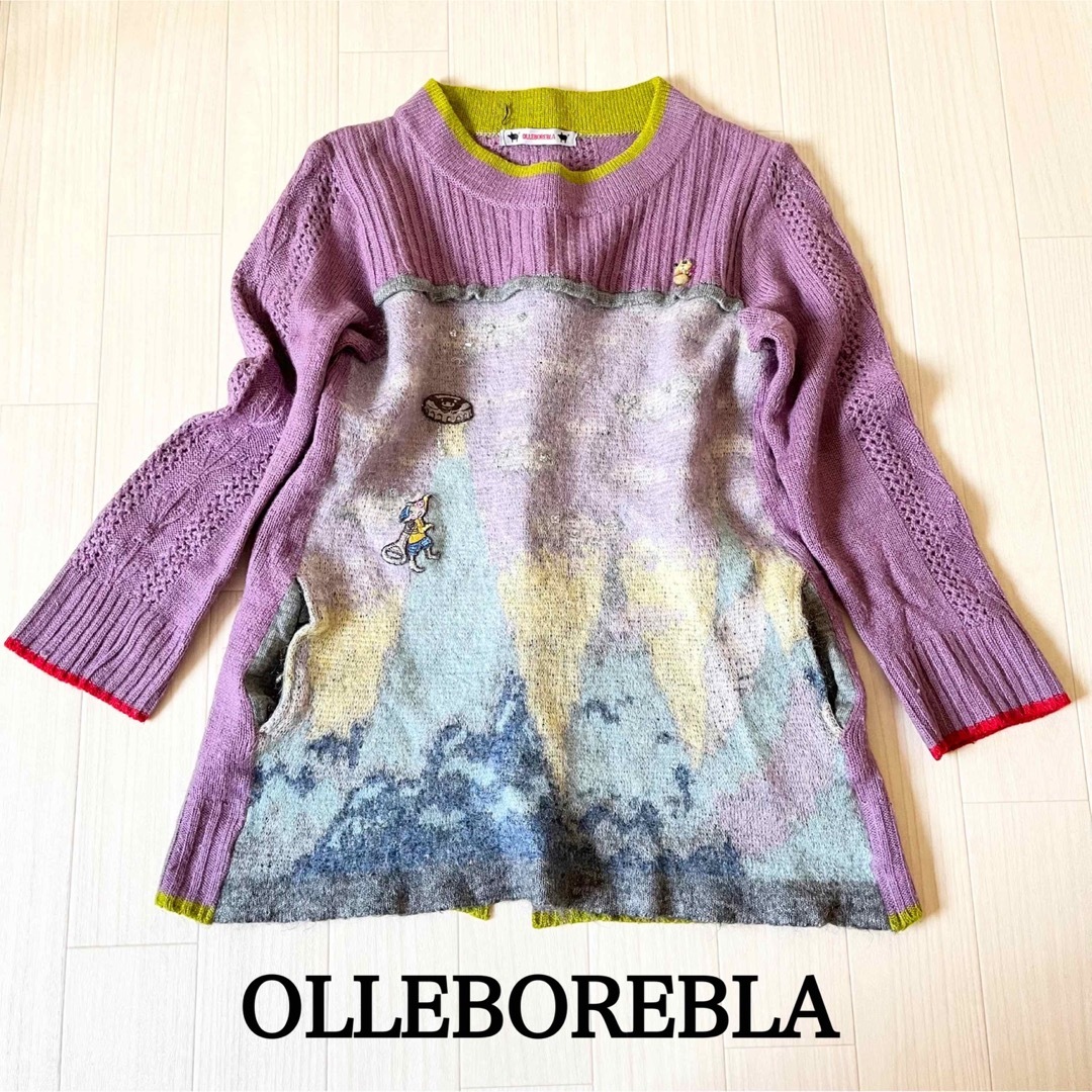 美品　OLLEBOREBLA／アルベロベロ　刺繍ワッペン付き　ニットカーデイガン