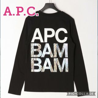 ■新品【A.P.C.】ブラックカットソー、長袖、ホログラム、XS、ブラック、黒