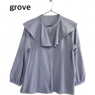 グローブ(grove)のgrove グローブ　ブルー　襟付き　長袖　シャツ　トップス　Mサイズ(シャツ/ブラウス(長袖/七分))