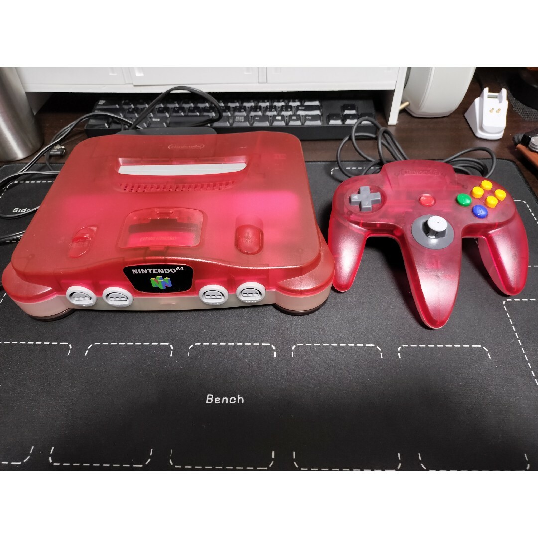 NINTENDO 64 - ニンテンドー64 クリアレッド 本体 電源 コントローラー