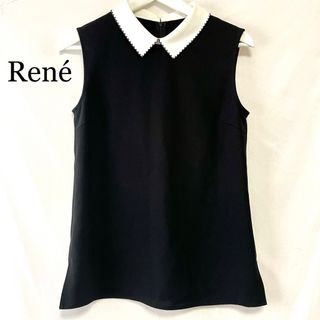 ルネ(René)の★新品★ Rene ルネ ノースリーブ ブラウス 濃紺 / 白襟(シャツ/ブラウス(半袖/袖なし))