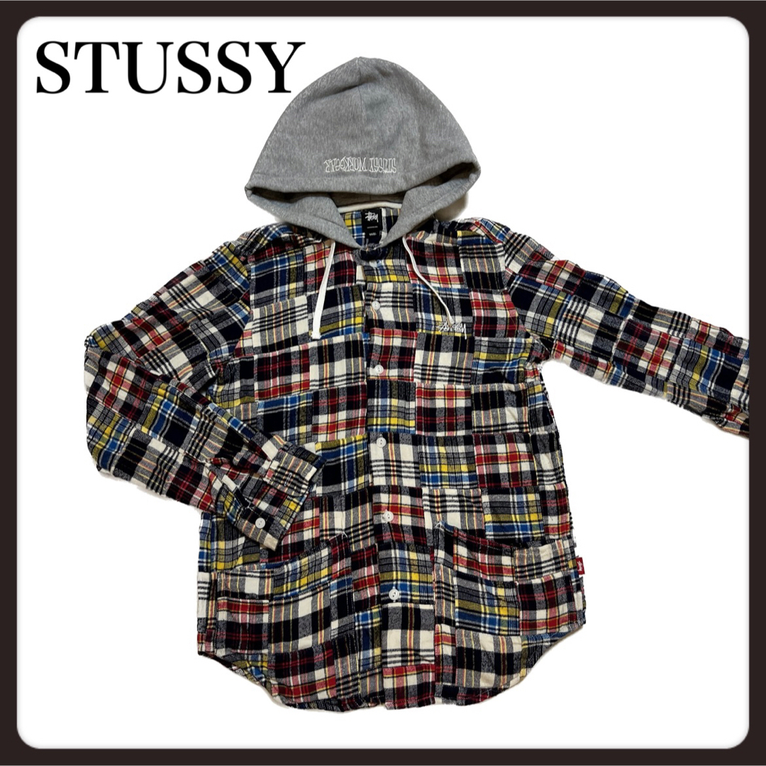 美品 STUSSYステューシー パーカー チェックシャツ フード メンズ S