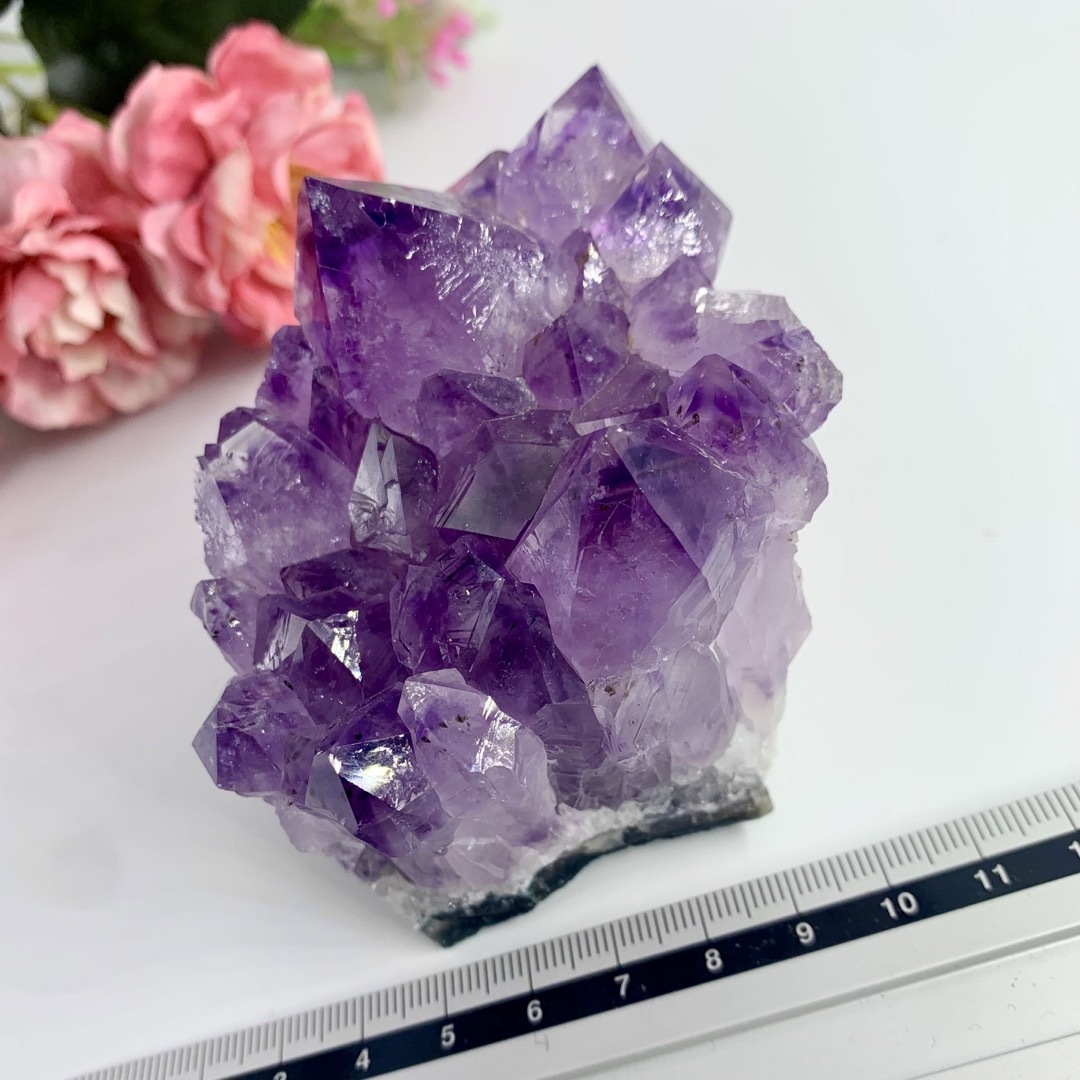 【高品質】透明感・光沢のある美しい紫色◆アメジストクラスター 約358g 天然石 6