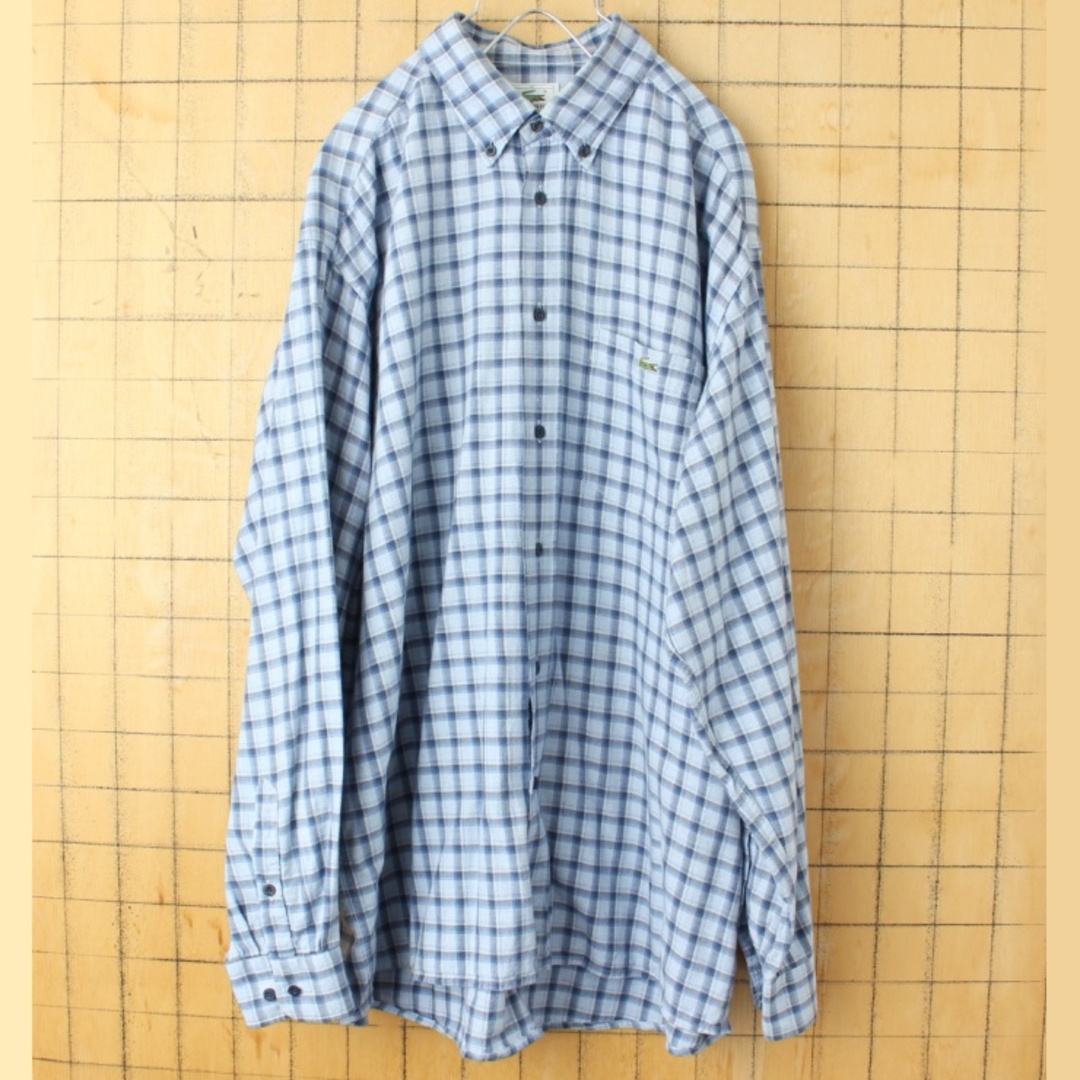 70年代 ラコステ LACOSTE チェック柄 長袖 ボタンダウンチェックシャツ メンズL ヴィンテージ /eaa373616