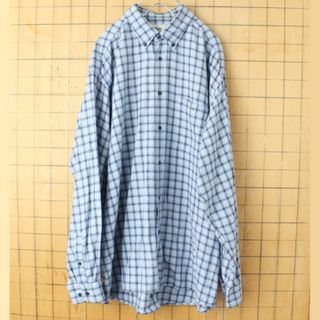 ラコステ(LACOSTE)の90s フレンチラコステ 長袖ボタンダウンチェックシャツ ブルー XL aw42(シャツ)