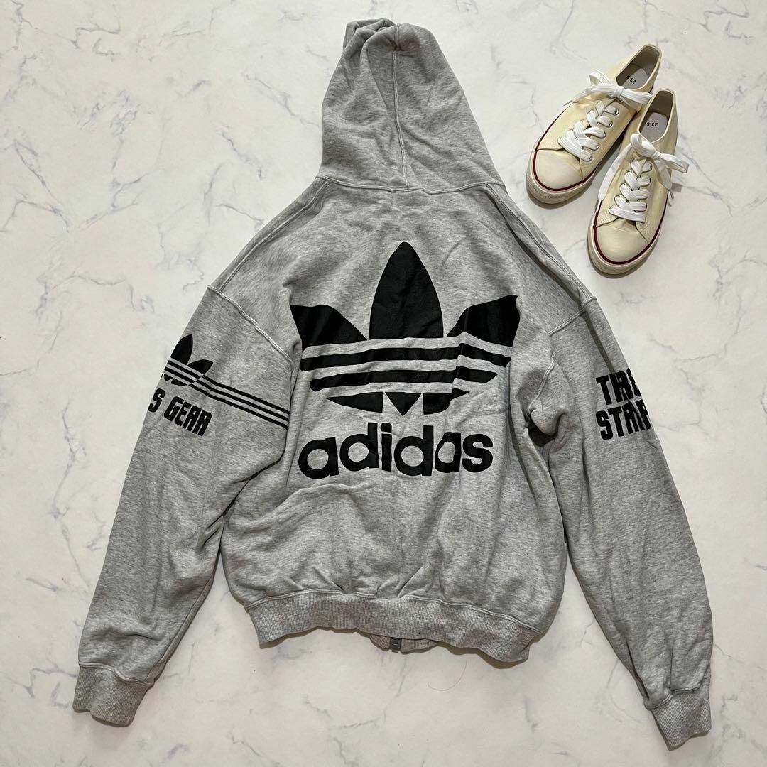 adidas ビックトレフォイル　刺繍ロゴ　ハーフジップパーカー　XLサイズ