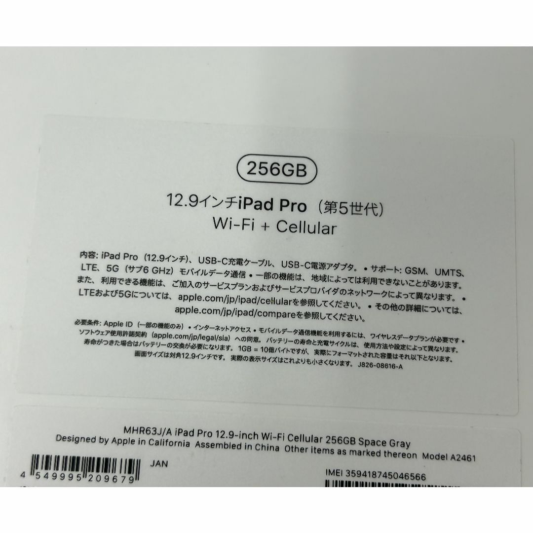 iPad Pro 12.9 Cellular 256GB Gray 第5世代