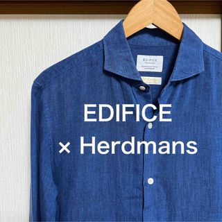 エディフィス(EDIFICE)の【美品】EDIFICE × Herdmans リネンシャツ　ネイビー(シャツ)