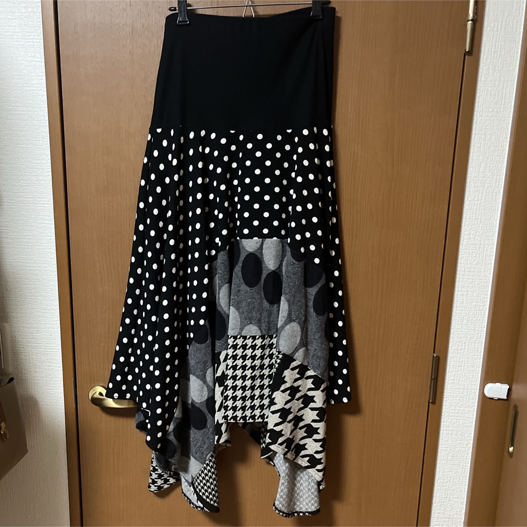 アンティカ ドット×千鳥柄 変形ロングスカート 2