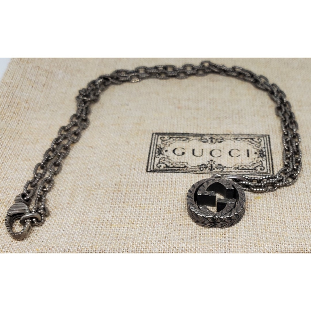 【人気現行 美品】GUCCI インターロッキングG ラージ ネックレス 燻加工