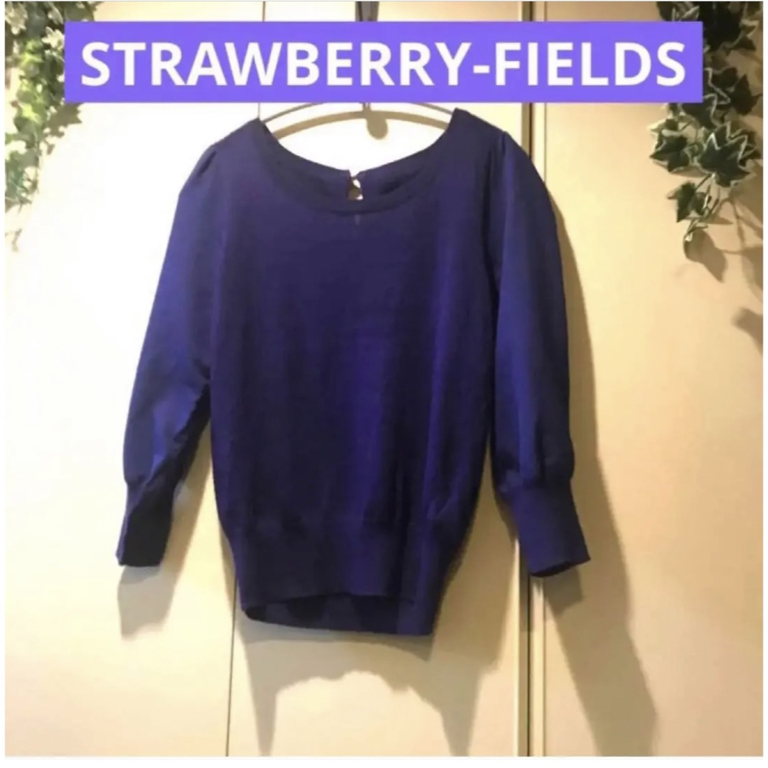 STRAWBERRY-FIELDS(ストロベリーフィールズ)の美品　strawberry Fields トップス　パープル　七分袖 レディースのトップス(カットソー(長袖/七分))の商品写真