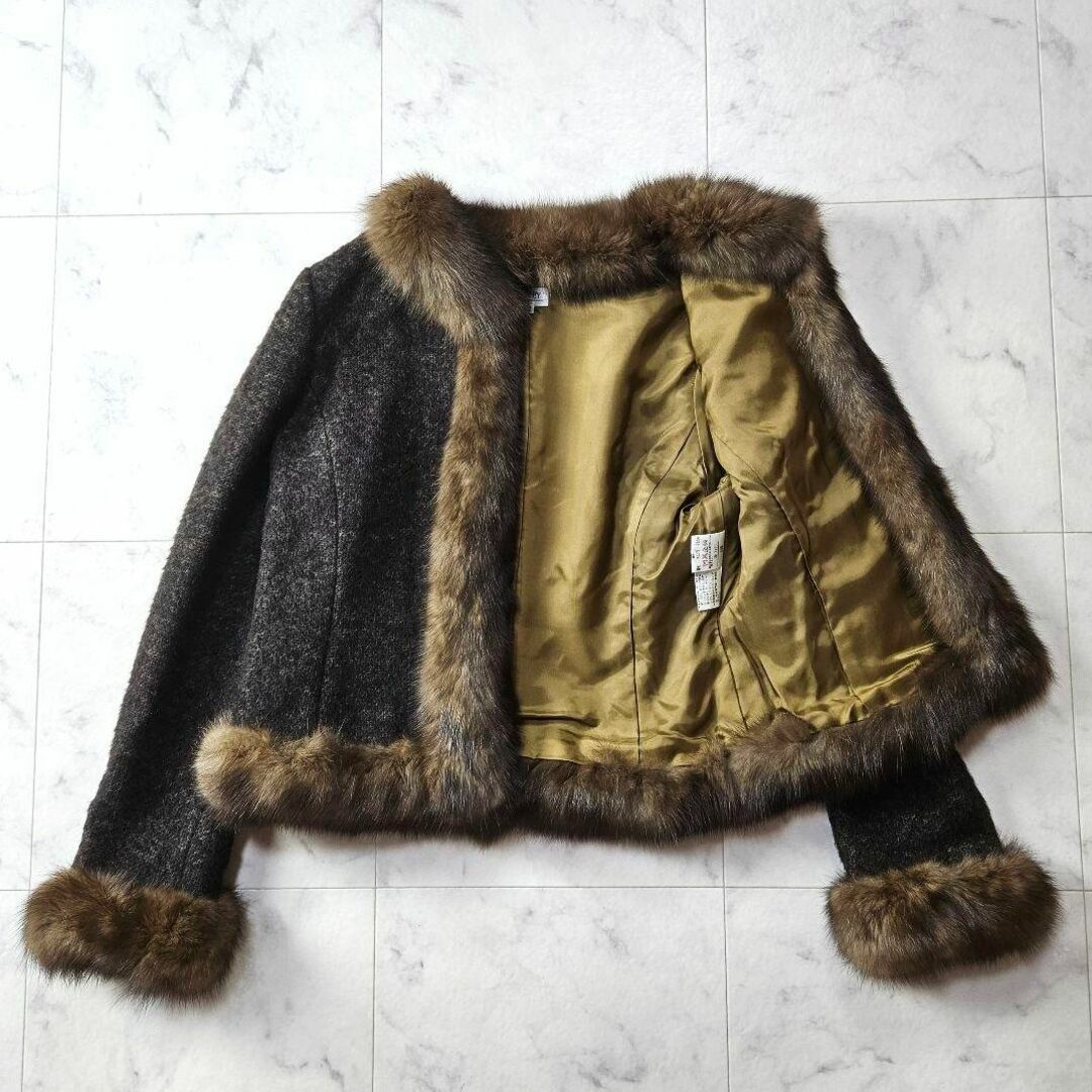 【美品】フォクシー セーブル 毛皮 カーディガン アルパカ 袖ファー