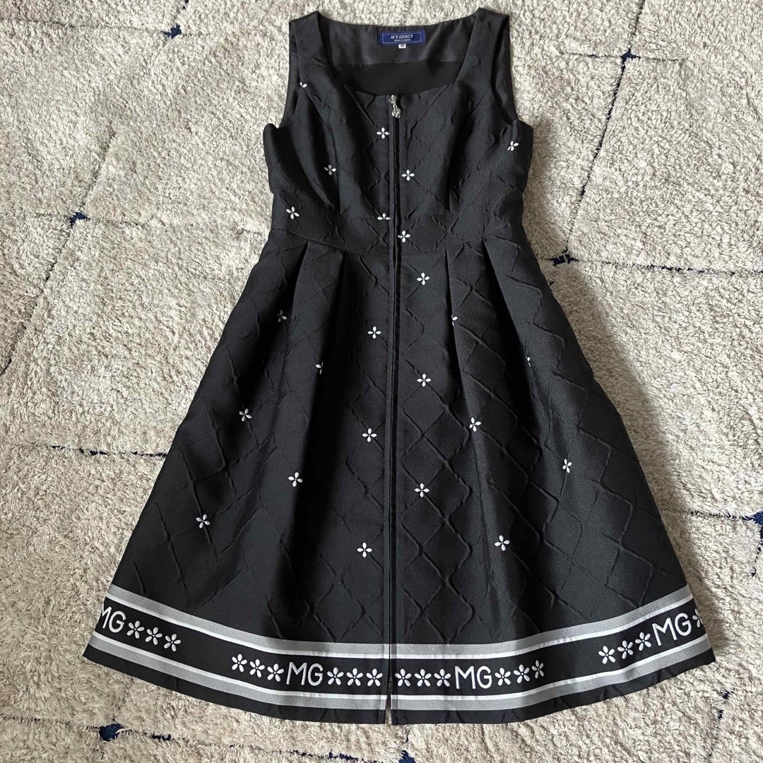 美品　エムズグレイシー　ロゴ　ジャンパースカート　ワンピース　チャーム　黒　38