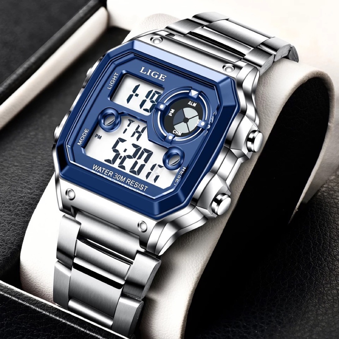 新品 LIGE スポーツオマージュデジタルウォッチ メンズ腕時計 ブルーシルバー メンズの時計(腕時計(デジタル))の商品写真