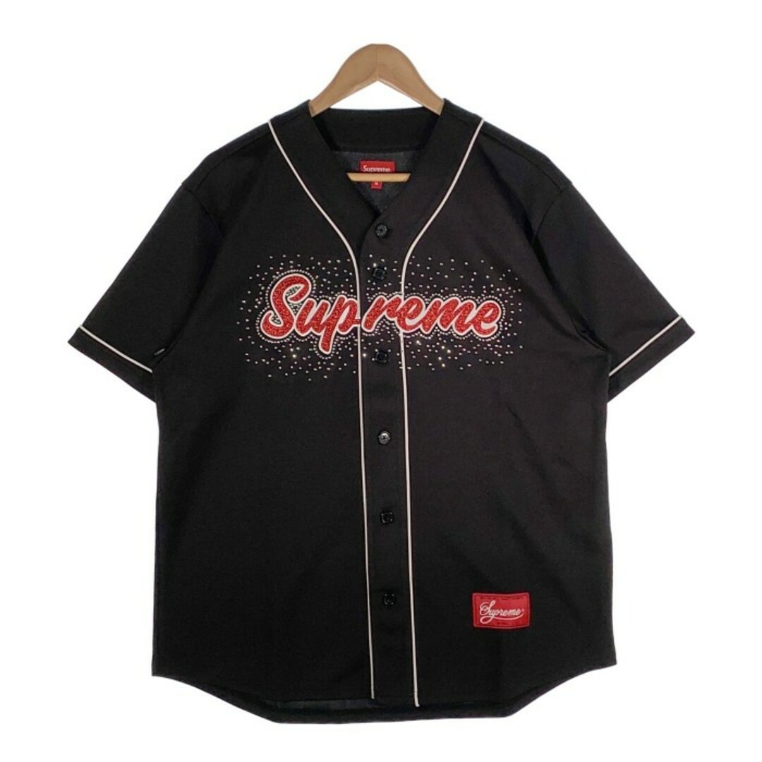 SUPREME シュプリーム 20AW Rhinestone Baseball Jersey ラインストーン ベースボールシャツ ブラック Size M