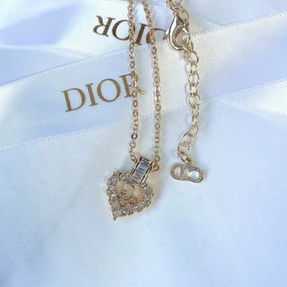 クリスチャンディオール(Christian Dior)の極美品 ディオール ネックレス CDロゴ ハート ストーン 刻印有り(ネックレス)