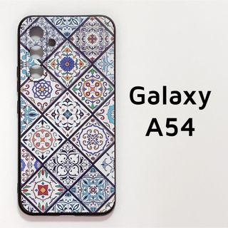 Galaxy A54 5G ブルー タイル ソフトケース カバー ギャラクシー(Androidケース)