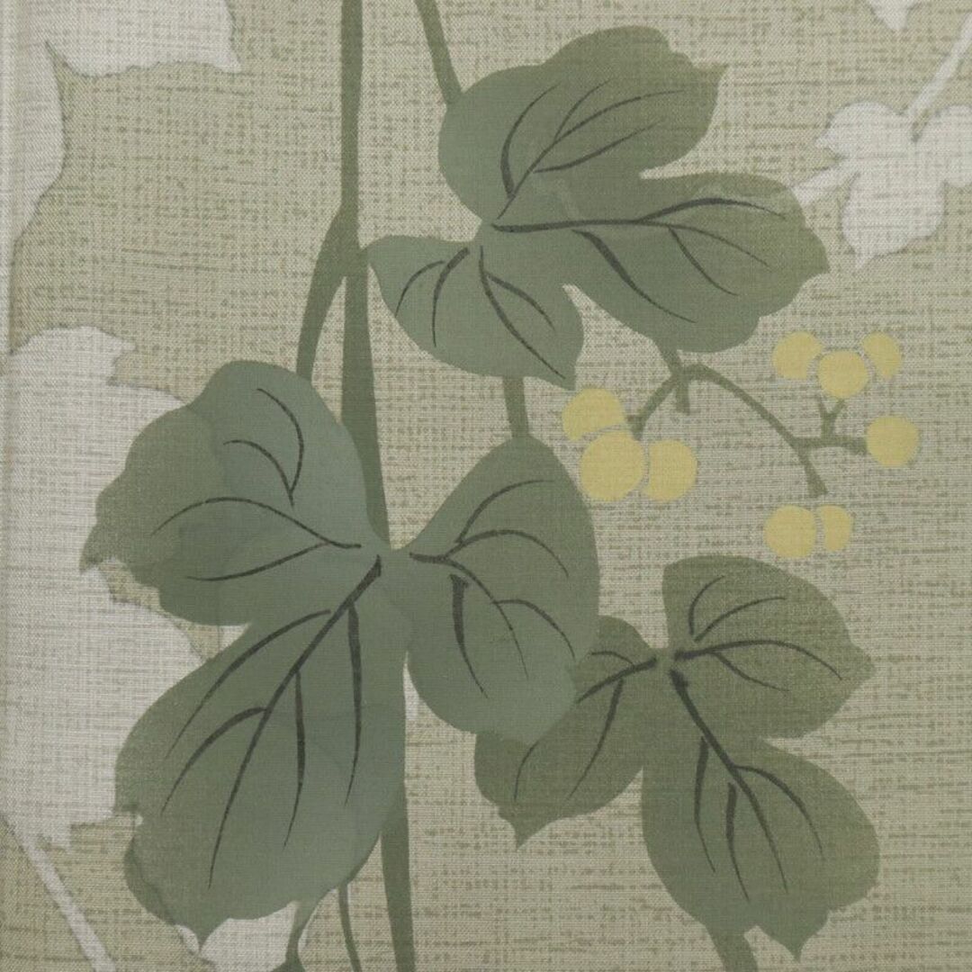 長尺『大島紬』染分け訪問着□植物の輪郭蔦模様□鶸茶色◇袷正絹着物