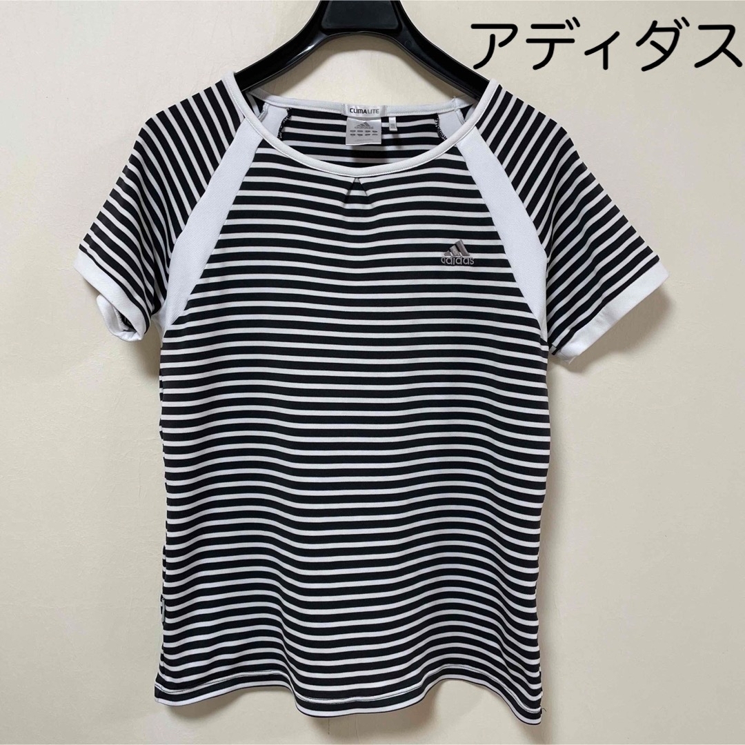 adidas(アディダス)のアディダス　半袖　Tシャツ　ボーダー　Lサイズ レディースのトップス(Tシャツ(半袖/袖なし))の商品写真