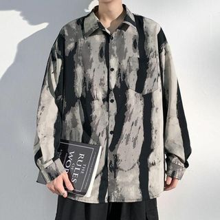 新品 総柄 シャツ XXL ダイダイ 長袖 ビッグ オルチャン 韓国 テロテロ(シャツ)