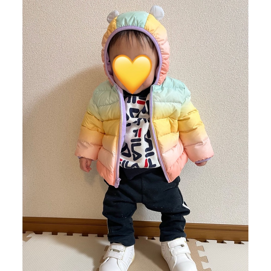 babyGAP(ベビーギャップ)のbaby Gap クマ耳レインボーダウン　アウター　70 キッズ/ベビー/マタニティのベビー服(~85cm)(ジャケット/コート)の商品写真