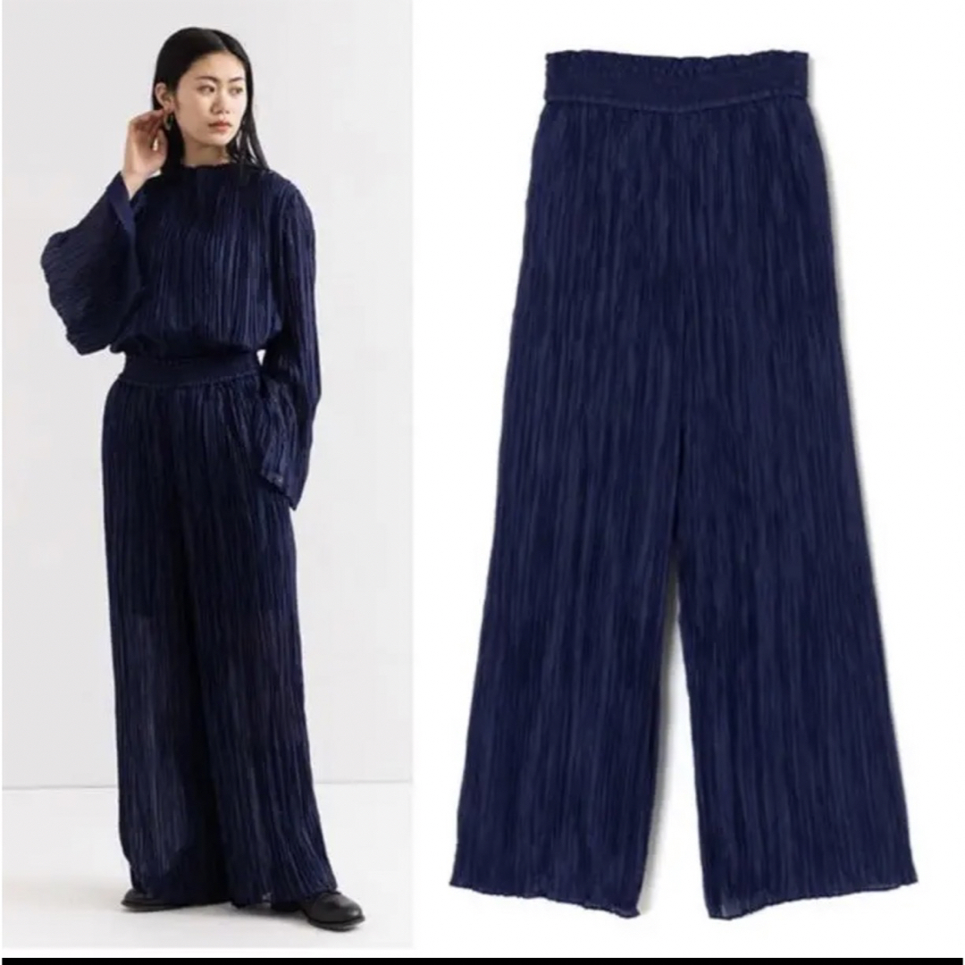 Random Pleated Pants, Navy, Hyke