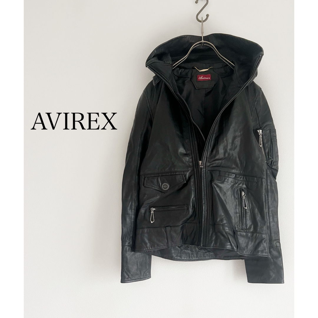 【美品】AVIREX フード付きレザージャケット 山羊革