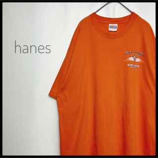 ヘインズ(Hanes)の00s hanes デザインプリントTシャツ 半袖　オレンジ　バックプリント(Tシャツ/カットソー(半袖/袖なし))