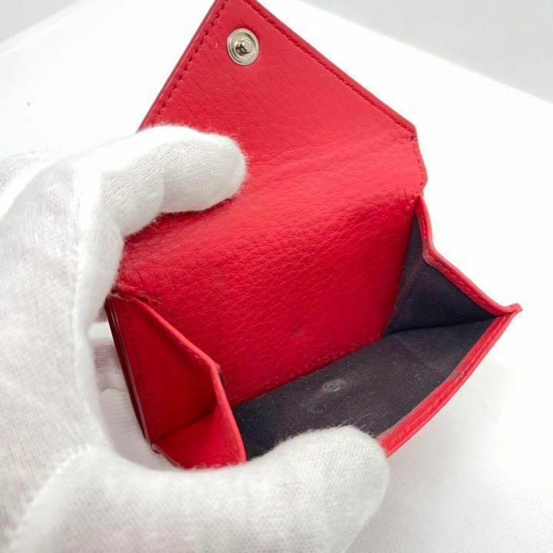 バレンシアガ ペーパー ミニウォレット 三つ折り財布 レザー レッド