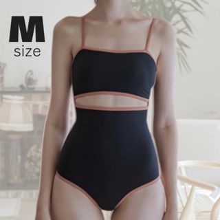 フロントオープン パイピング スイムウェア ブラック ピンク M ... フロントオープン パイピング スイムウェア L 黒 ピンク ワンピース 無地