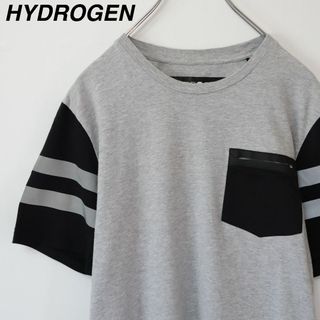 ハイドロゲン(HYDROGEN)の【希少】ハイドロゲン／Tシャツ　ポケット　ボーダー柄　グレー×ブラック　Sサイズ(Tシャツ/カットソー(半袖/袖なし))