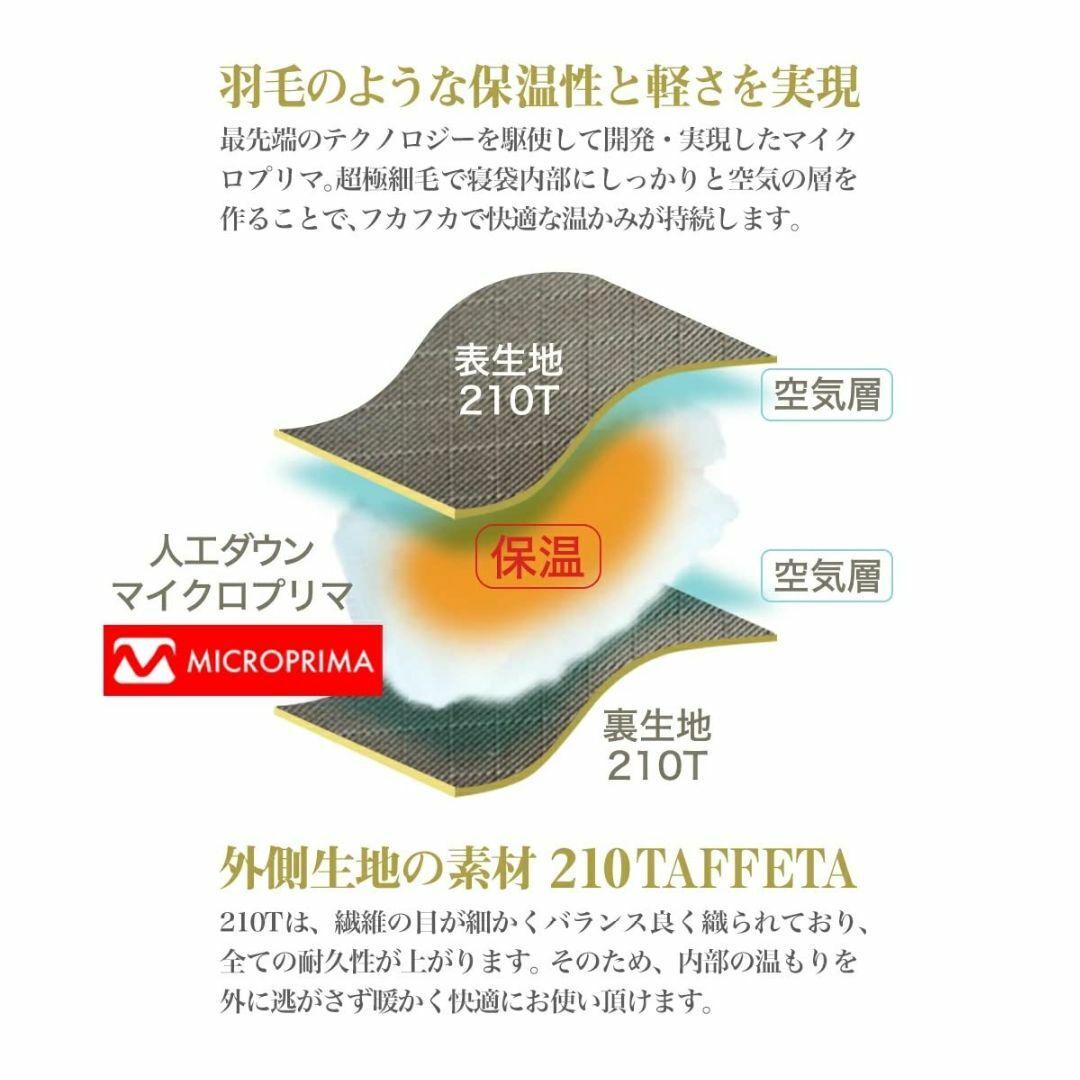 【fieldsahara】寝袋 シュラフ ワイド 人工ダウン 210T 封筒型