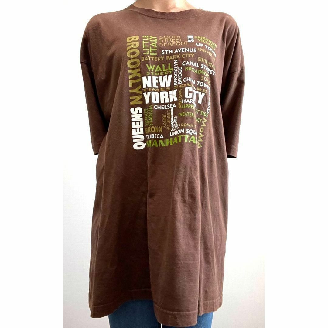 ブルックリン クイーンズ ニューヨーク シティ Tシャツ XL ブラウン古着 メンズのトップス(Tシャツ/カットソー(半袖/袖なし))の商品写真