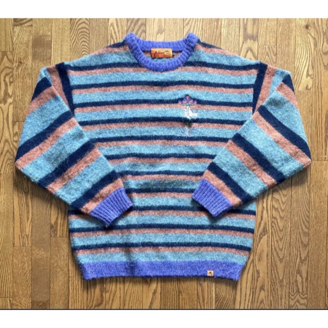 left alone 22AW BORDER KNIT -LT BLUE-