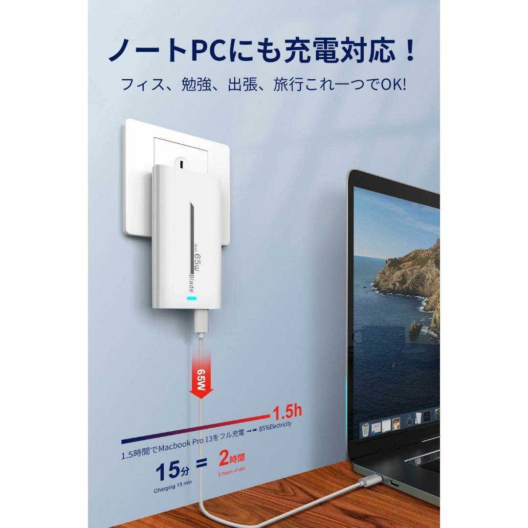 充電器 usb 2ポート pd 急速充電器 type-c【pd65w/type- 6