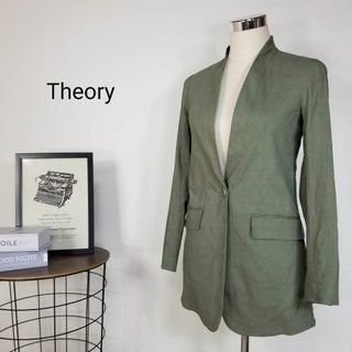 セオリー(theory)のtheory美シルエット麻混リネンレーヨンブレンドノーカラージャケット00緑系(テーラードジャケット)