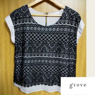 グローブ(grove)のgrove プルオーバー 黒レースデザイン(カットソー(長袖/七分))